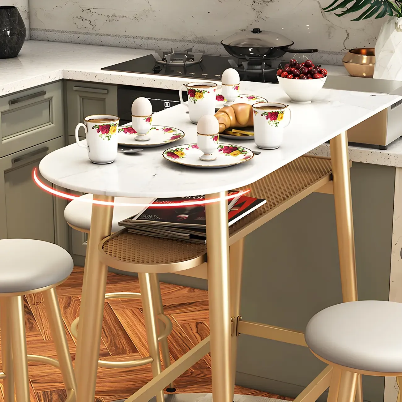 Glam Stone Gold Metal Bar Height Table