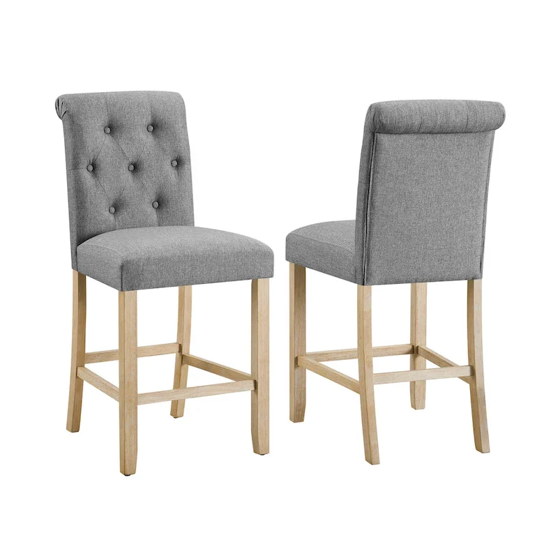 Roundhill Furniture Siena Counter Height Button Tufted Back Solid Wood Stools, Set of 2