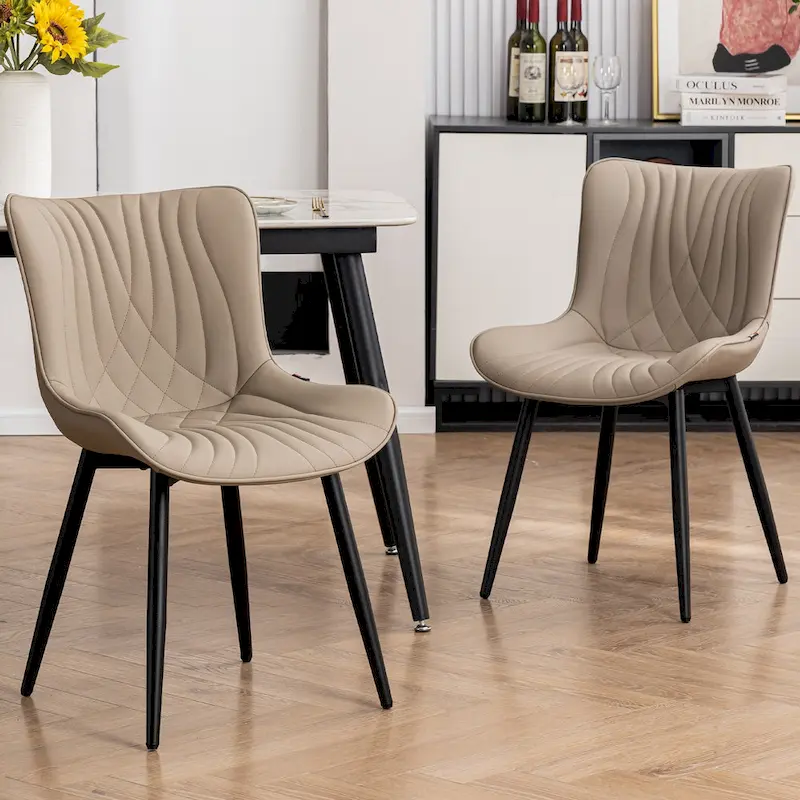 Modern Upholstered Leather Armless Dining Chairs