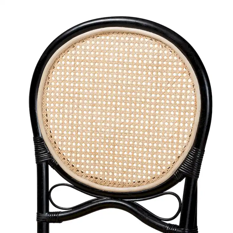 Ayana Mid-Century Modern Two-Tone Black and Natural Brown Rattan Dining Chair