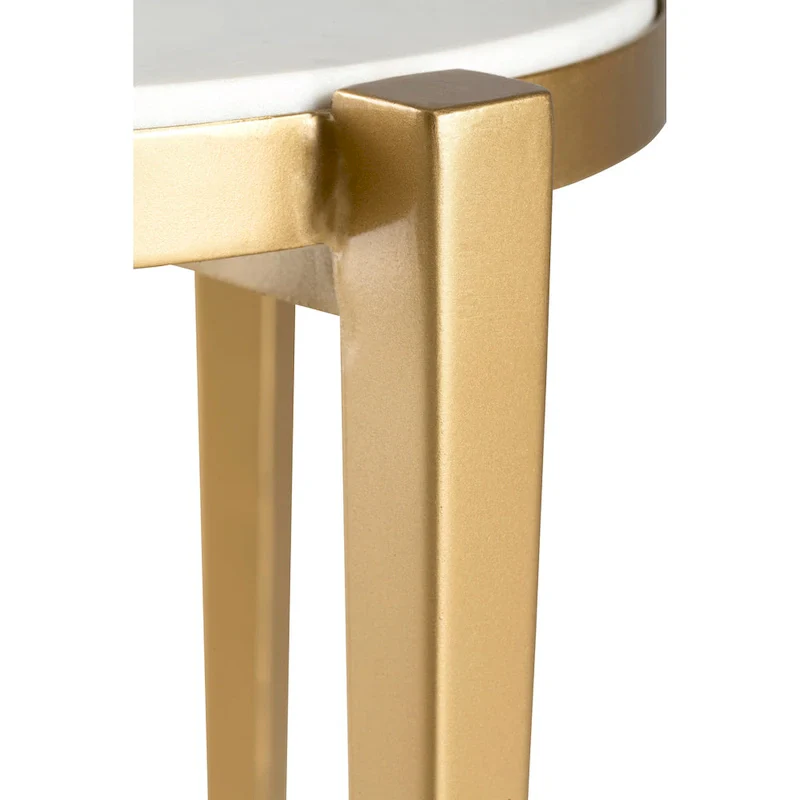Billie 24-Inch Tall Genuine Marble Top White and Gold Accent End Table