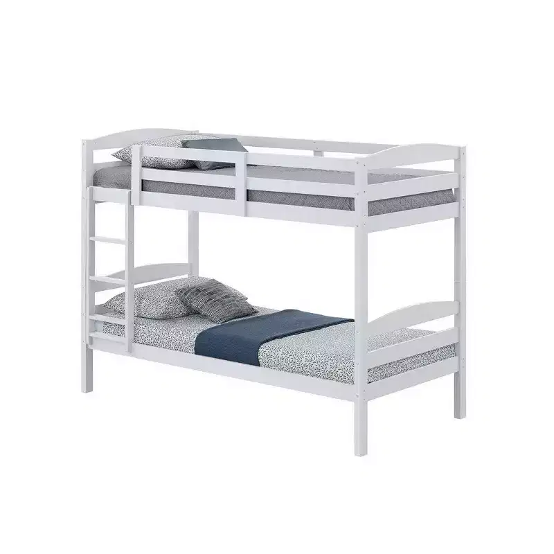 Royal Hampton Twin Bunk Bed, Convenient Ladder, Arch Slat Design, White Solid Wood