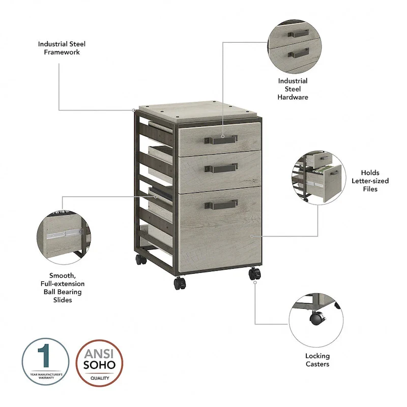 Refinery 3-drawer Mobile File Cabinet