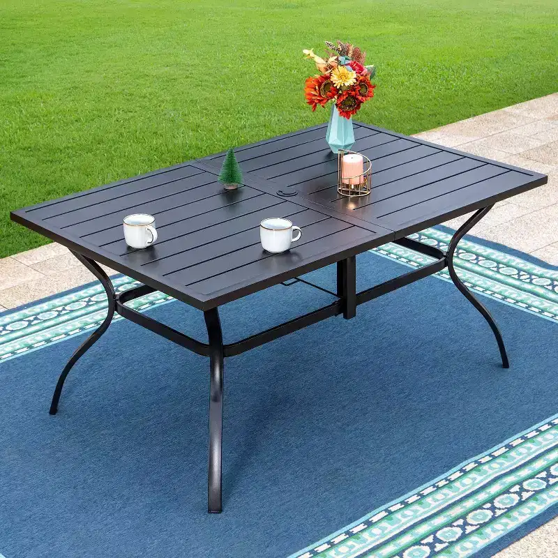 7pc Patio Dining Set with Rectangle Table with 1.57" Umbrella Hole & 360 Swivel Padded Arm Chairs - Captiva Designs