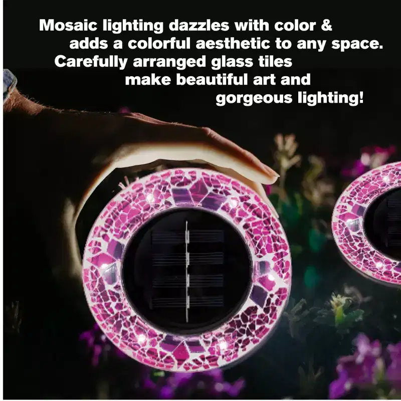 Bell + Howell 6 LED Round Mosaic Solar Powered Disk Lights with Auto On/Off