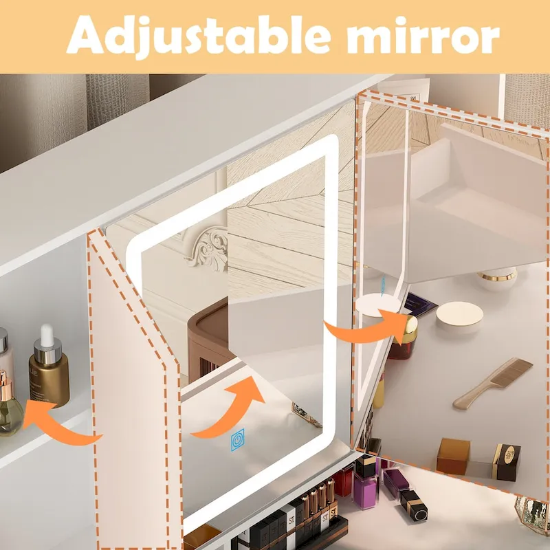 Makeup Vanity Desk with Mirror & LED Lighting | White / Black / Pink | 1-Person