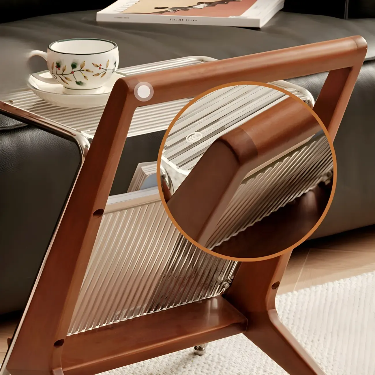 Unique Z-Shaped Solid Wood Glass Display Small Side Table