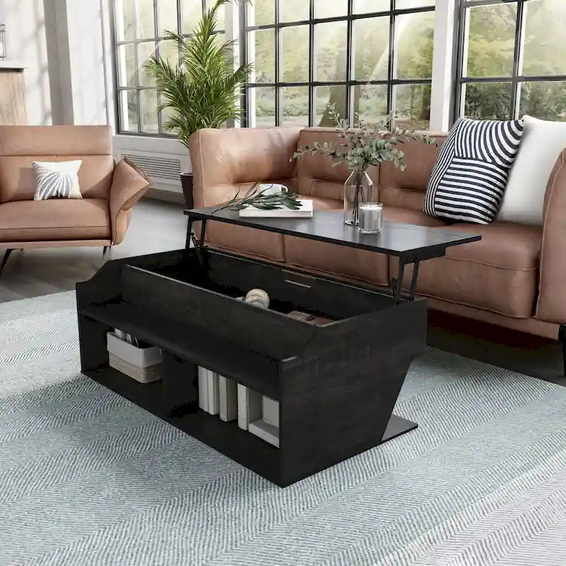 DH BASIC Transitional Black Oak 44-inch Lift-top Coffee Table by Denhour
