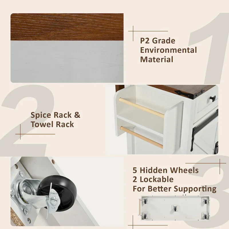 53.7 Farmhouse Kitchen Island With Power Outlet(no include stool)