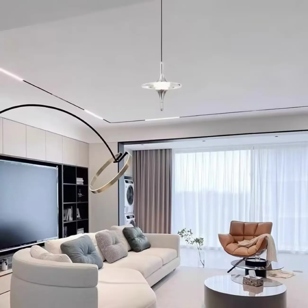 Modern Silver Metal Geometric Crystal Pendant Light