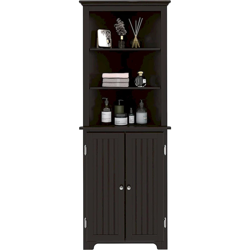 Tall Corner Cabinet, Free Standing Corner Storage Cabinet with Doors and Adjustable Shelves