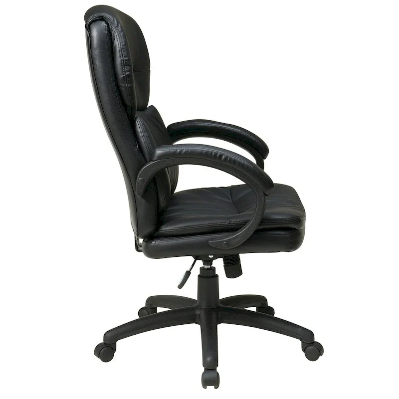 High-Back Black Bonded Leather Executive Office Chair with Padded Arms