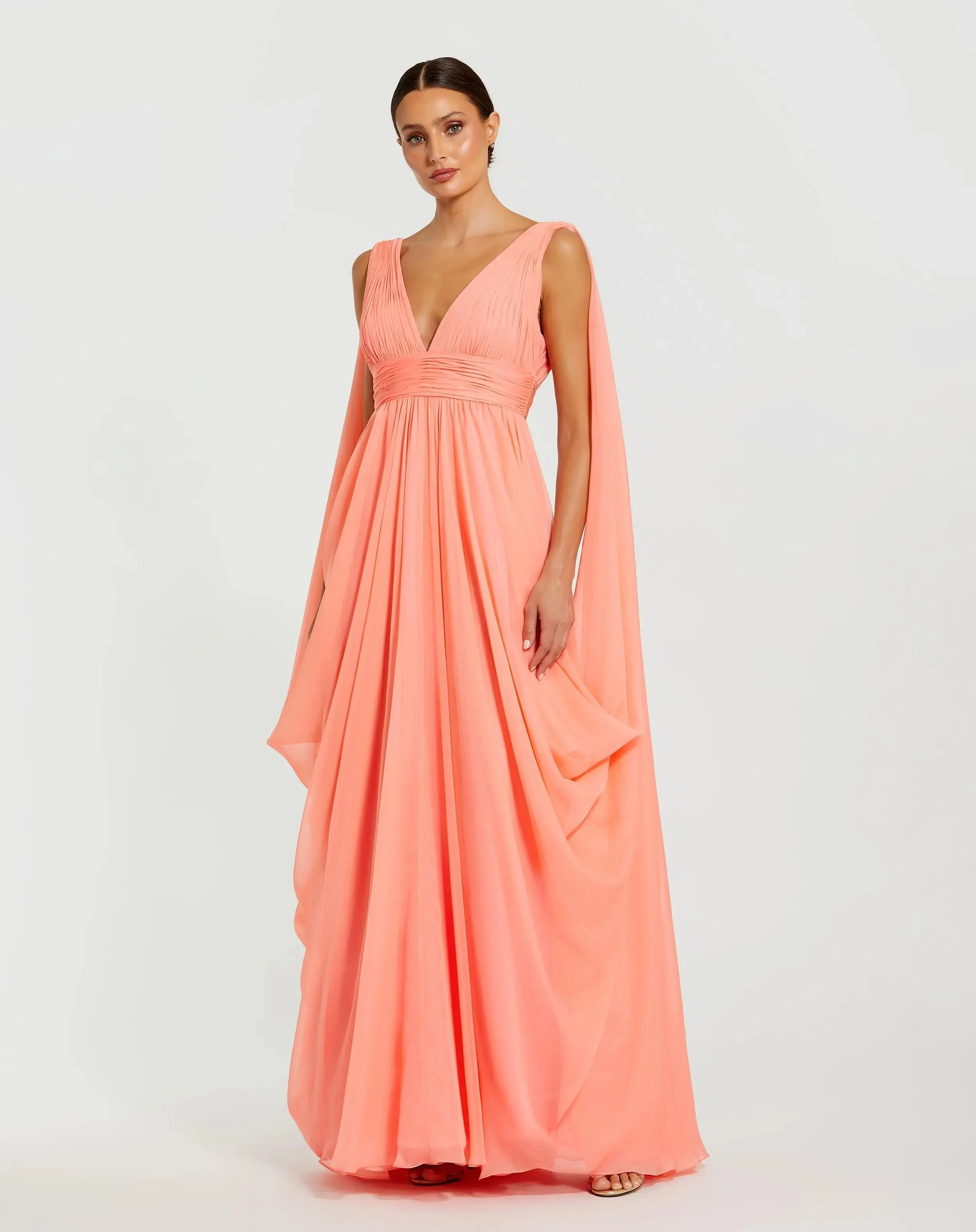Pink V-Neck A-Line Chiffon Gown with Draped Details
