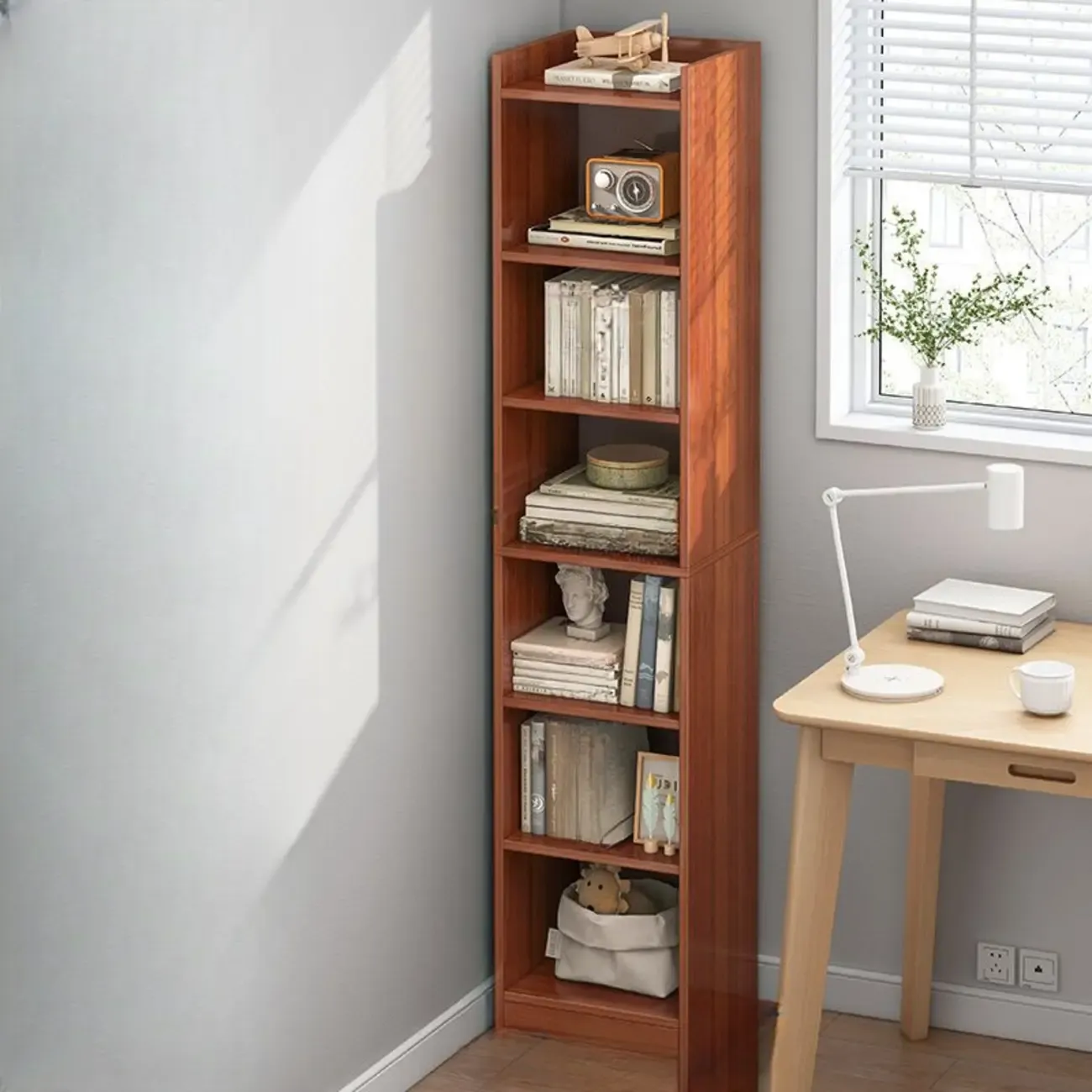 Scandinavian Oak Rectangle 5-Shelf Wood Bookcase