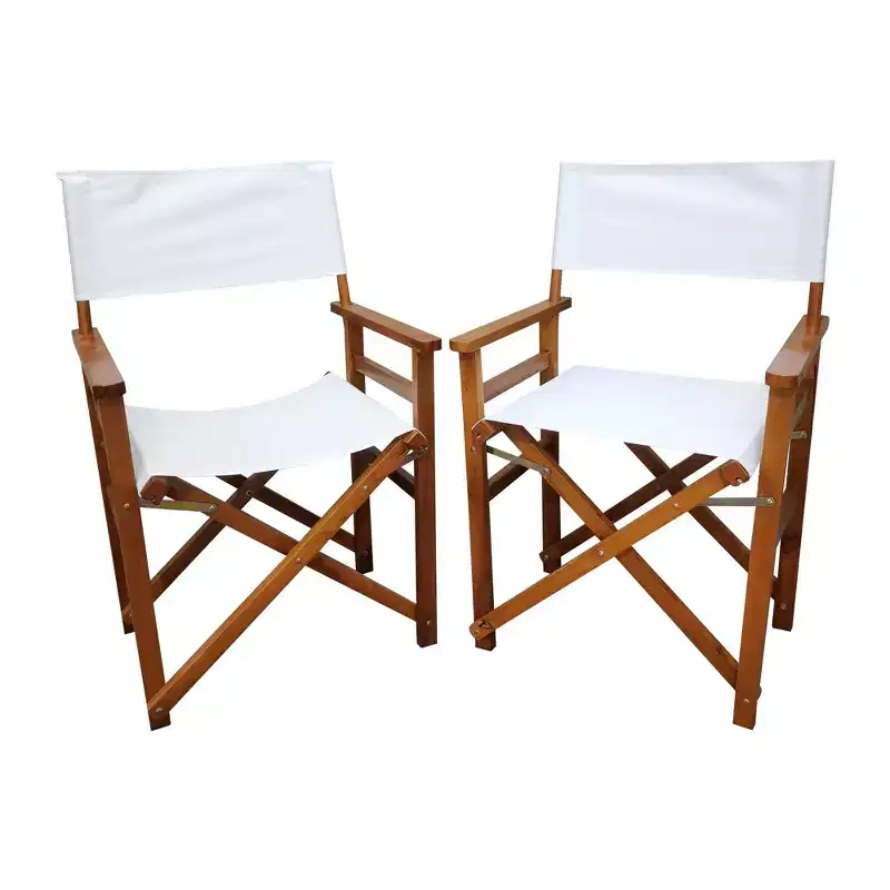 Okak Wooden Folding Chair with Canvas Surface Set of 2, Camping Chairs with Vintage Design, Portable Chair for Hiking, Camp, Picnics, Natural