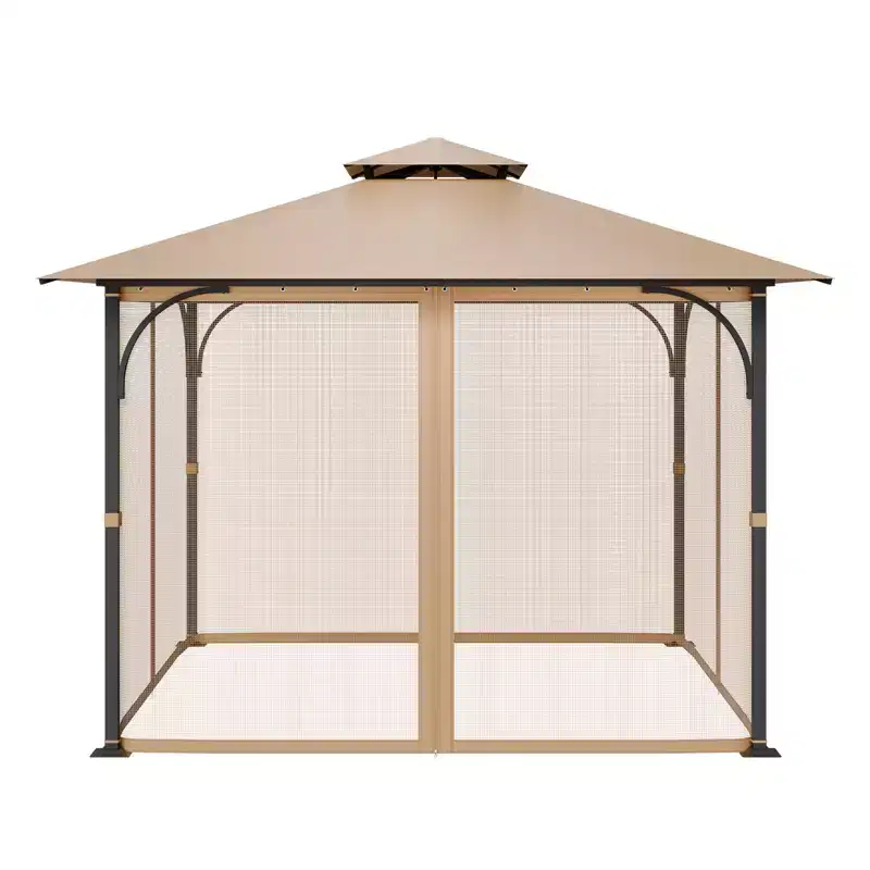VEVOR Gazebo Netting Replacement, Fit Most 10 x 10 x 7 FT Gazebo Curtain, Outdoor Garden Net, 4-Panel Sidewall Mesh Net, Brown