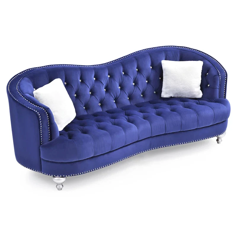 Velvet Tufted Sofa with Nailhead Trim - Seats 3