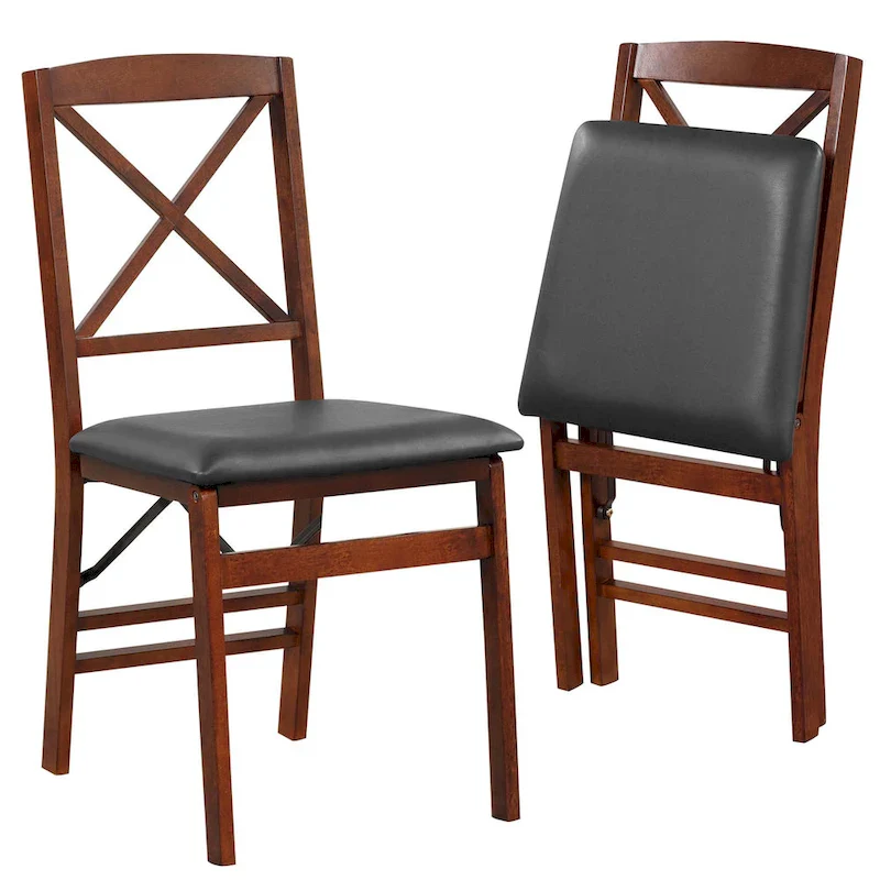 Black & Brown Folding Dining Chair, PU Padded, Set of 2