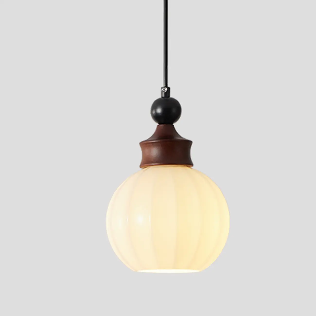 Dimmable Beige Wood Glass Globe Pendant Light