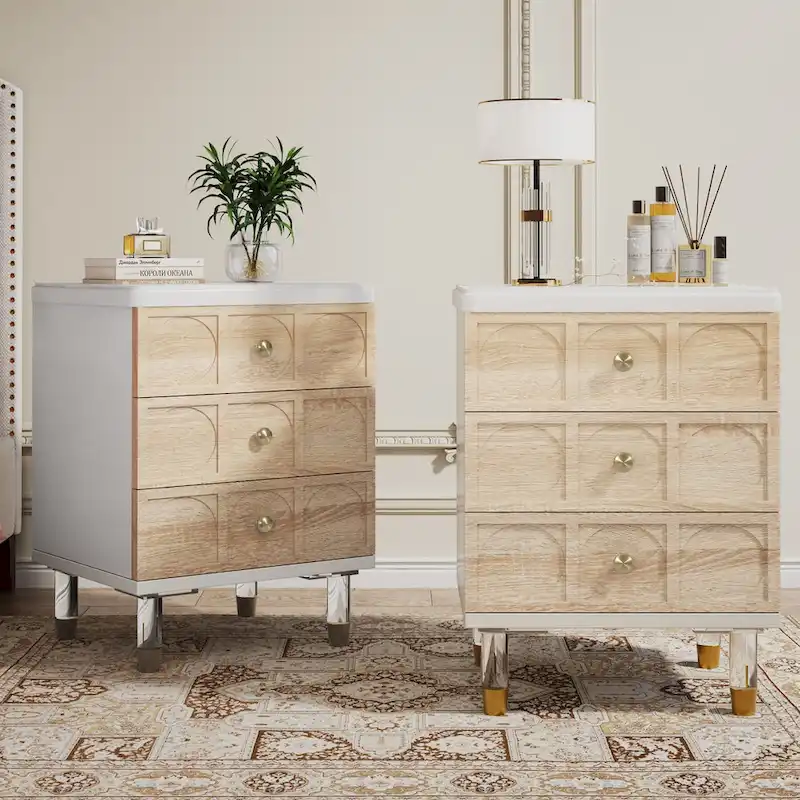 Nightstand Bedside Table with 3 Drawers