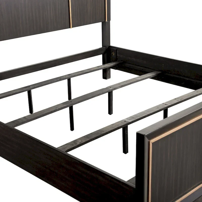 Espresso Panel Bed with Gold Accent Trim