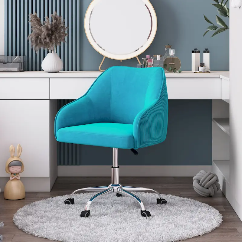 Office Chair - Velvet Upholstered - Chrome Base