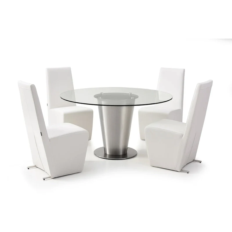 Round Glass Dining Table with Stainless Steel Base and Lazy Susan