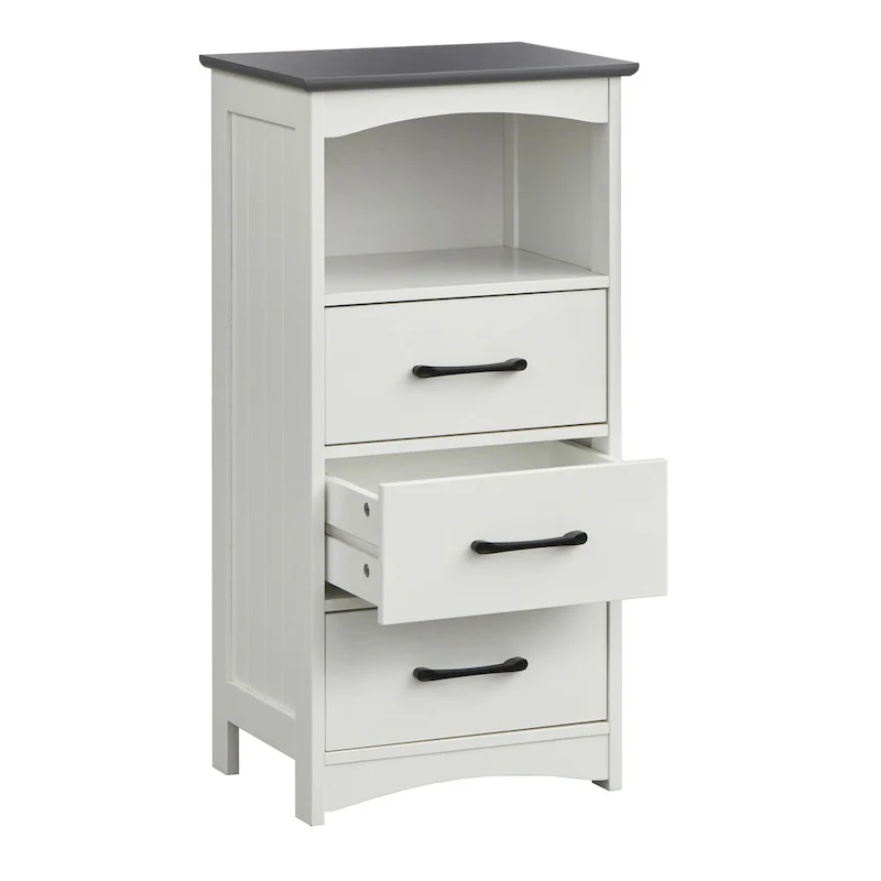 White/Charcoal Grey 3-Drawer Bathroom Cabinet with Open Shelf