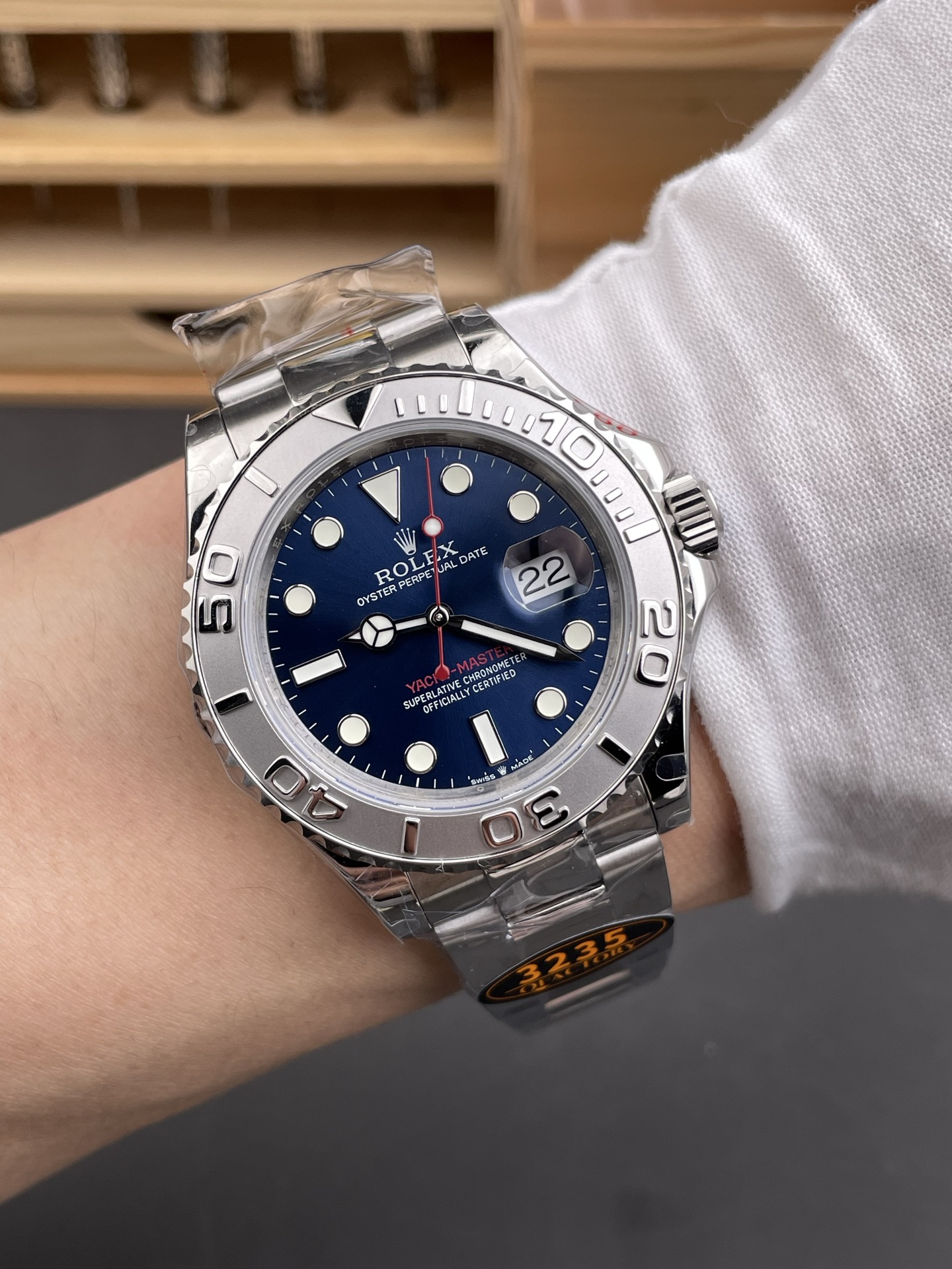 Rolex Yacht-Master replica on wrist showing real wearing proportions and dial presence