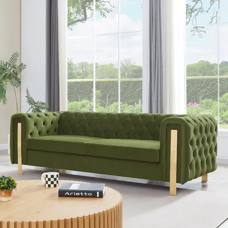 Keyser Modern Glam Tufted Velvet 3 Seater Sofa - 83.75  L x 34.50  W x 27.25  H