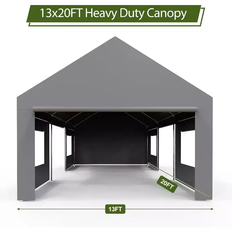 13'x20' Heavy Duty Portable Garage, Oversized Outdoor Shelter with 4 Doors & Windows, Reinforced Frame Canopy for Vehicles, Events & Storage