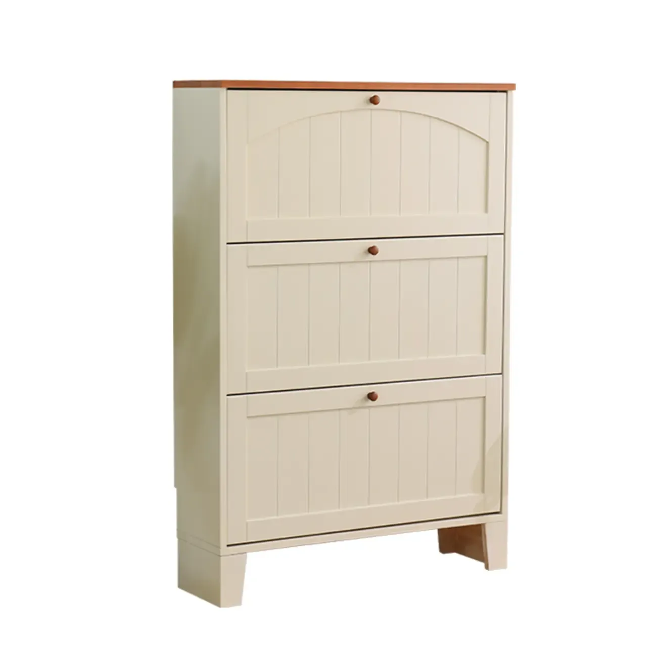 Entryway White/Tawny Wooden Wall-Mounted Shoe Cabinet