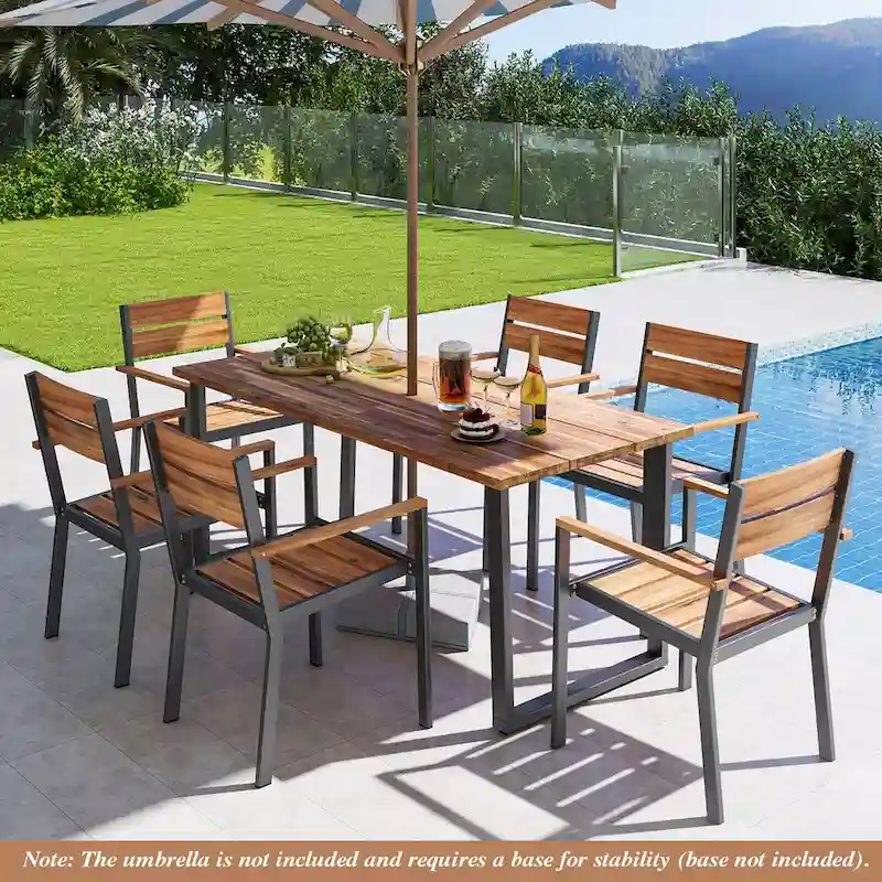 Gymax 7 Piece Patio Dining Set 69 Rectangle Table w/ 6 Stackable