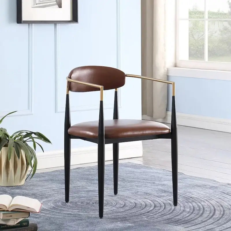 Boucle Upholstered Dining Chair with Metal Frame