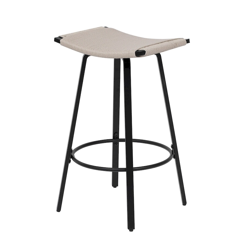 Counter Height Bar Stools, Backless Handwoven Kitchen Dining Chairs with Round Footrest Set of 2 PVC Weaving Pub Stool