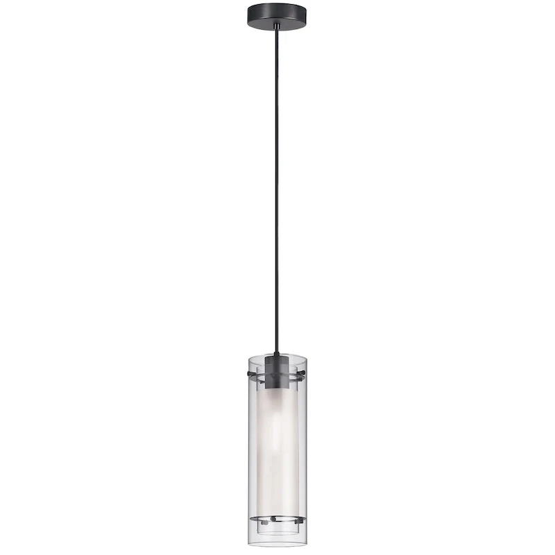 1 Light Incandescent Pendant, Matte Black with Clear / Frosted Glass