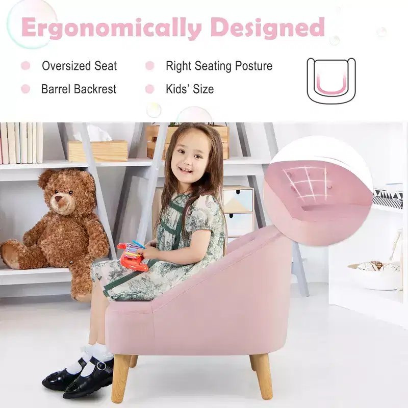 Costway Kids Sofa Chair w/ Ottoman Toddler Single Sofa Velvet Upholstered Couch Grey\Pink