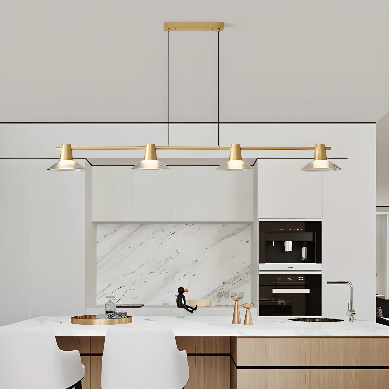 Modern Black Cone Glass 3-Light Island Light