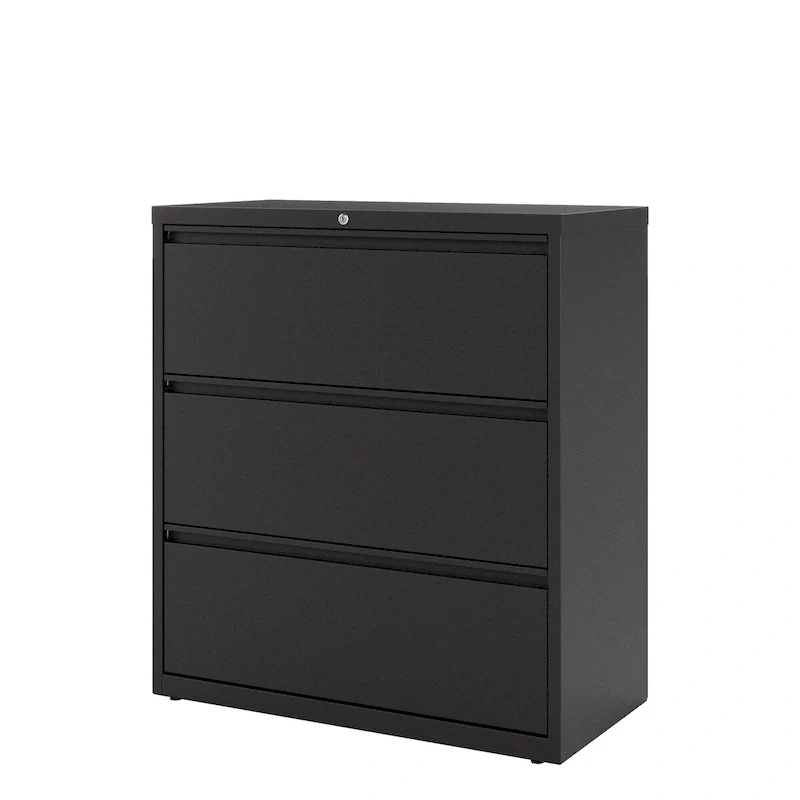 Black / White Steel 3-Drawer Lateral File Cabinet with Matte Texture Finish and Ball-Bearing Suspension