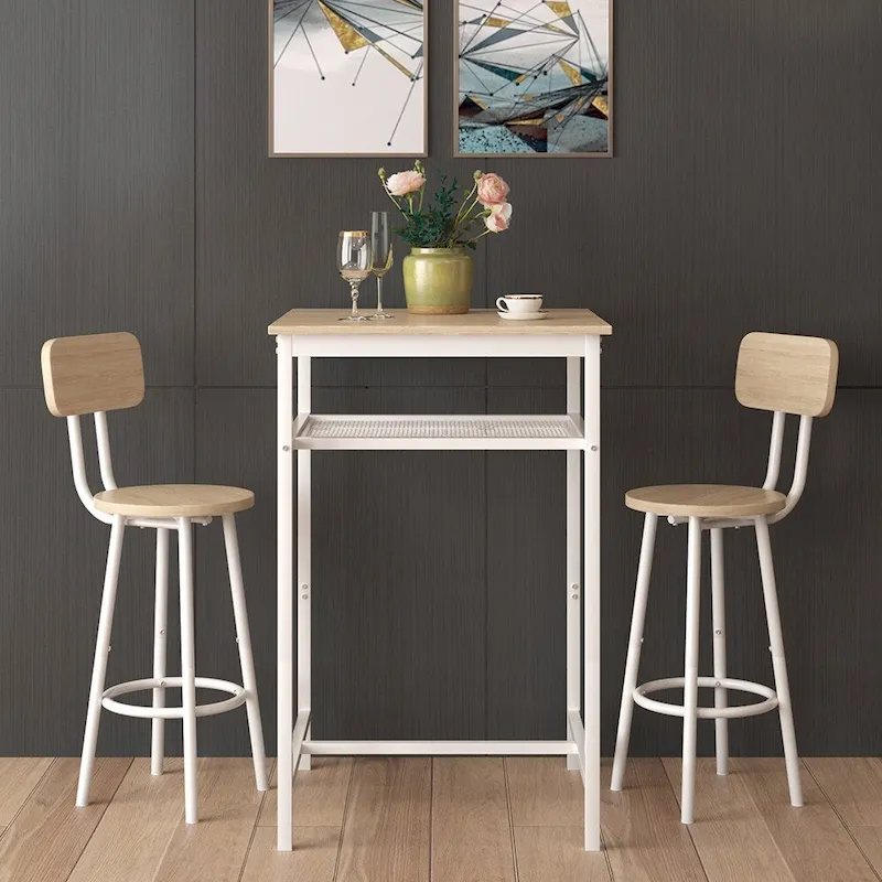 3-Piece Bar Table Set with Metal Shelf,Small Pub Table Set,Dining Set