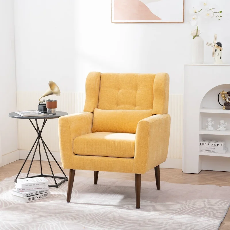 Chenille Accent Armchair, Single Seat – Dark Blue / Blackish Green / Yellow / Orange / Avocado / Beige