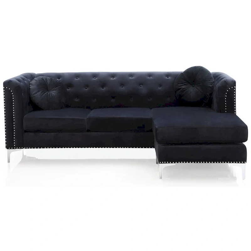 83 in. Tufted Velvet Sectional with 2-Throw Pillow - 83 L x 58 W x 31 H