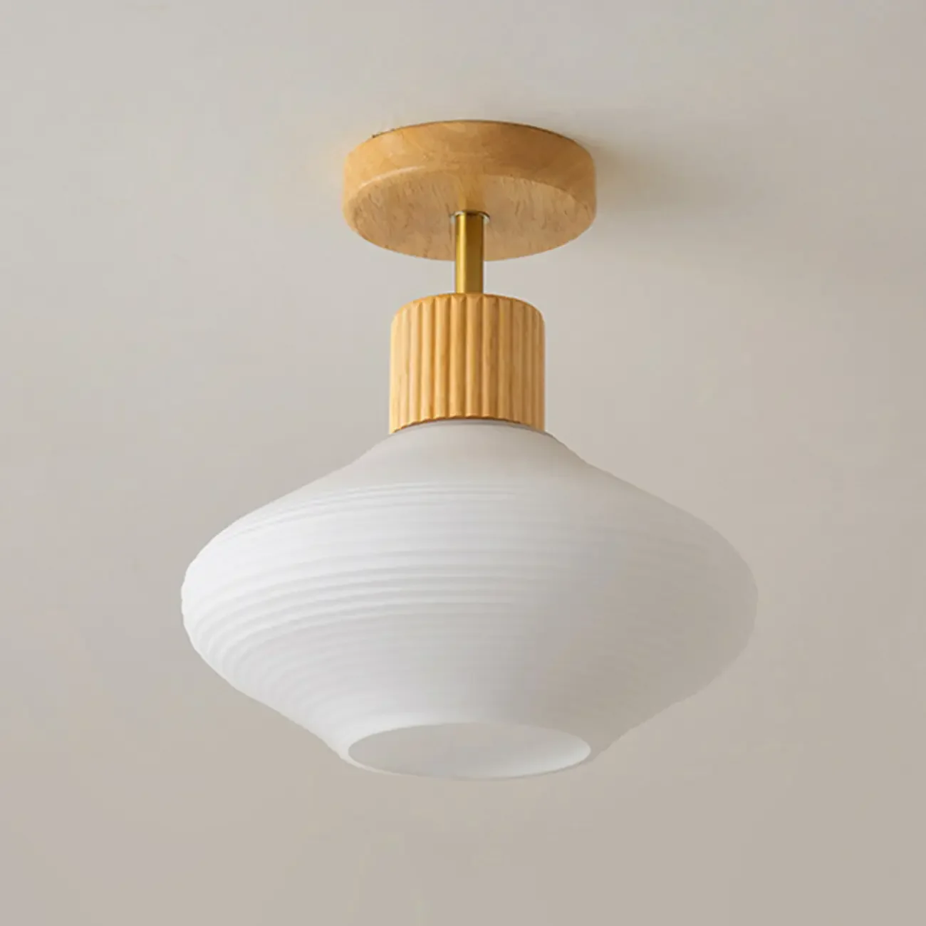 5 to 9 Inch Geometric Wooden Semi Flush Ceiling Light