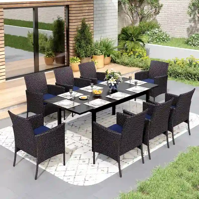 MAISON ARTS 7/9-piece Patio Dining Set, Expendable Rectangular Outdoor Dining Table with Rattan Chairs
