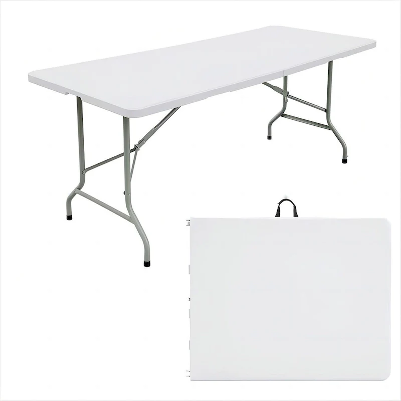 6ft Plastic Rectangle Folding Table, White