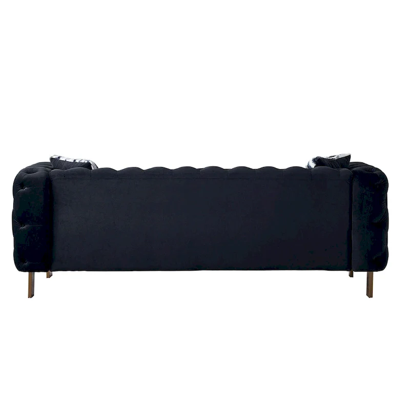 84.25 Luxurious Tufted Velvet Upholstered 3-Seater Sofa with Golden Metal Armrest Design and Buttoned Tufted Backrest