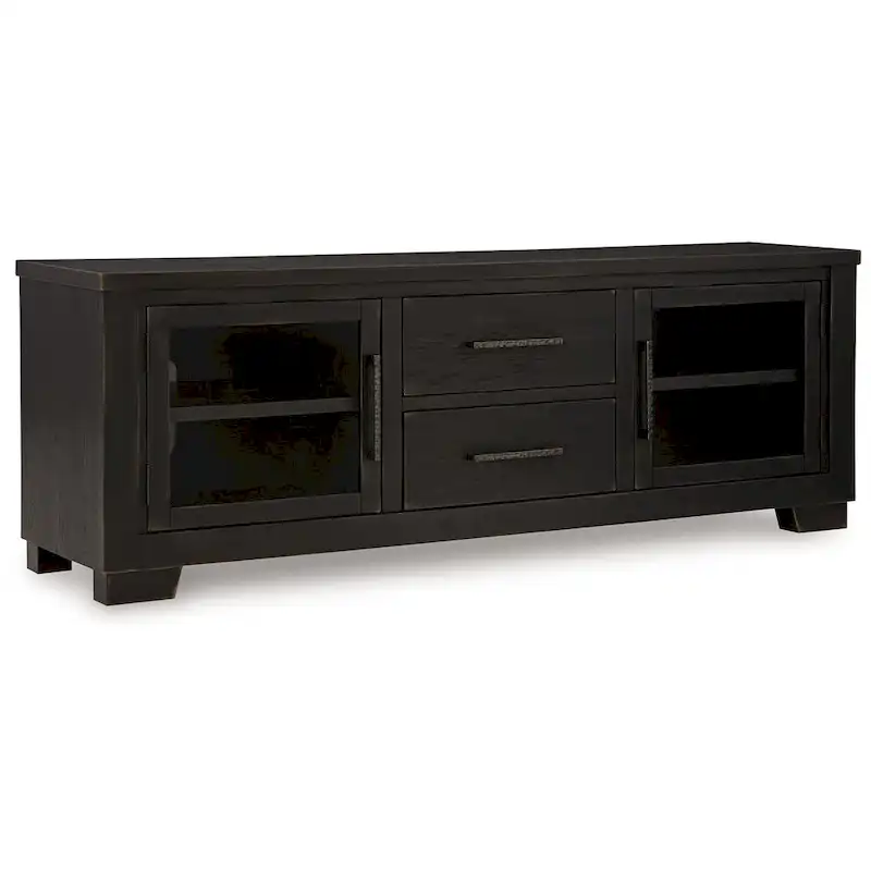 Galli Large TV Media Console, 2 Drawers, 4 Shelf, Black Wood, 80 Inch