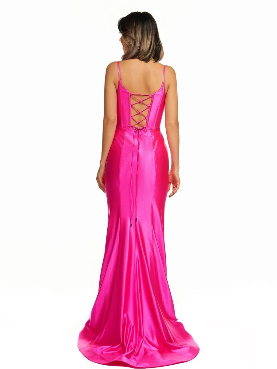 Hot Pink Satin Simple Mermaid Prom Dress