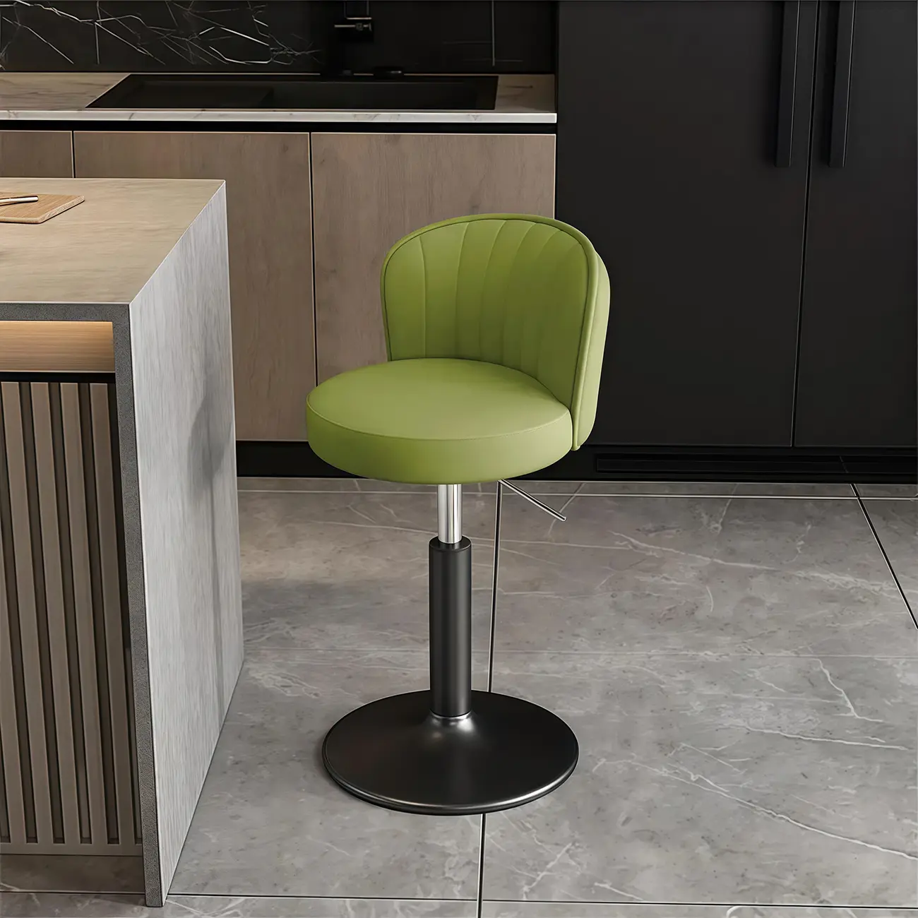 Modern Leather Adjustable Swivel Bar Stools with Back