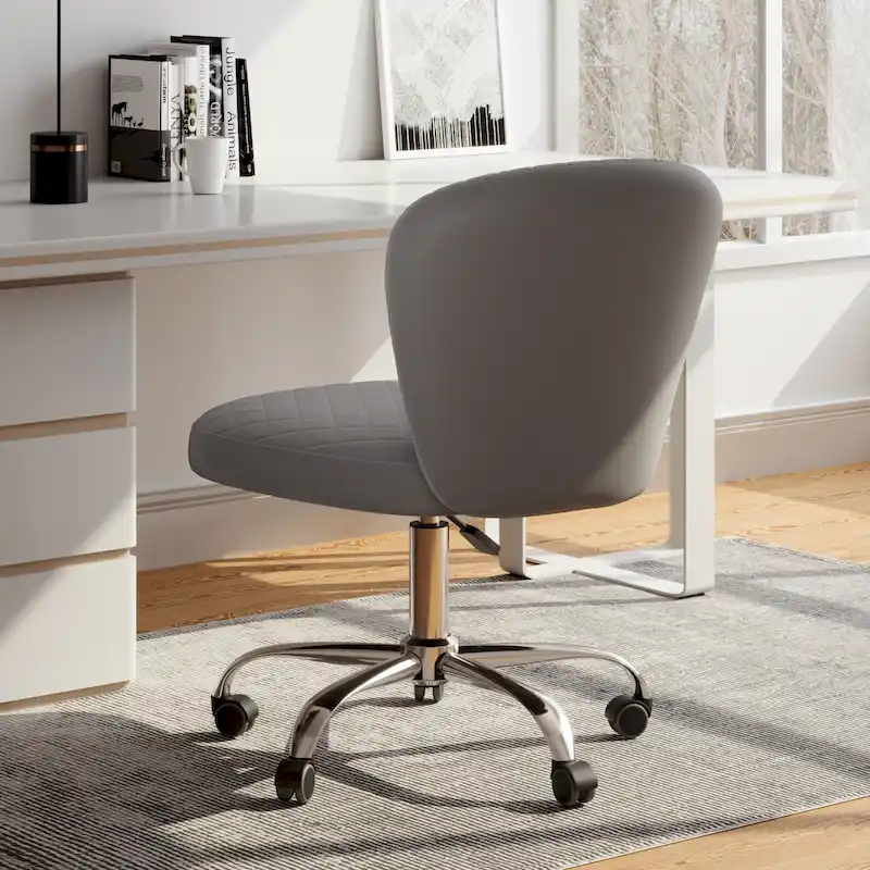 Blue/Grey/Pink/Beige Velvet Armless Swivel Office Chair, 1-Person